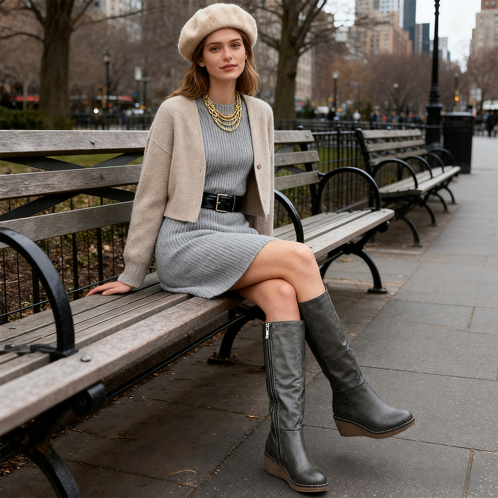 Women’s Wedge Knee High Boots with Sleek Everyday Style
