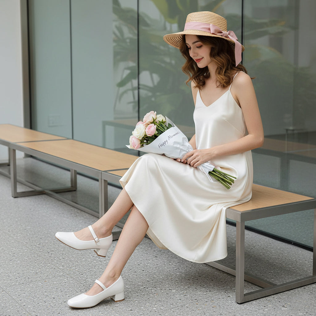 Women’s Polished White Mary Jane Heels