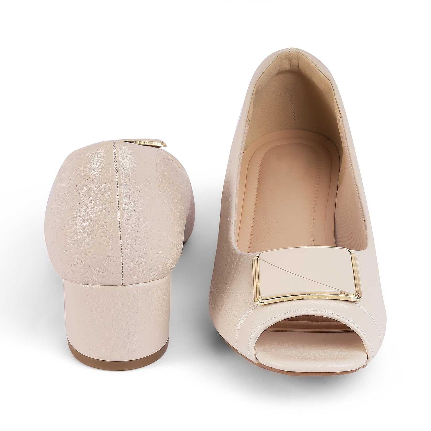 Women’s Elegant Beige Peep-Toe Block Heel Shoes