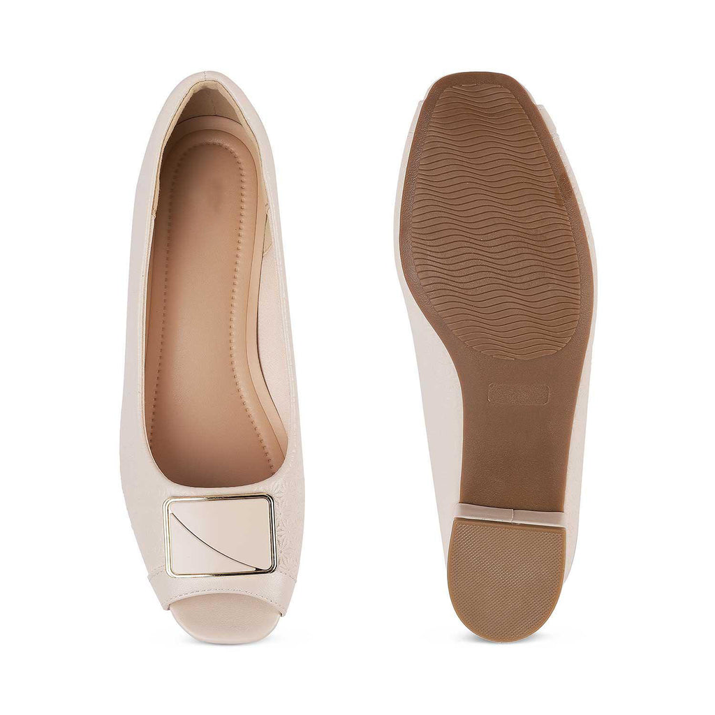 Women’s Elegant Beige Peep-Toe Block Heel Shoes