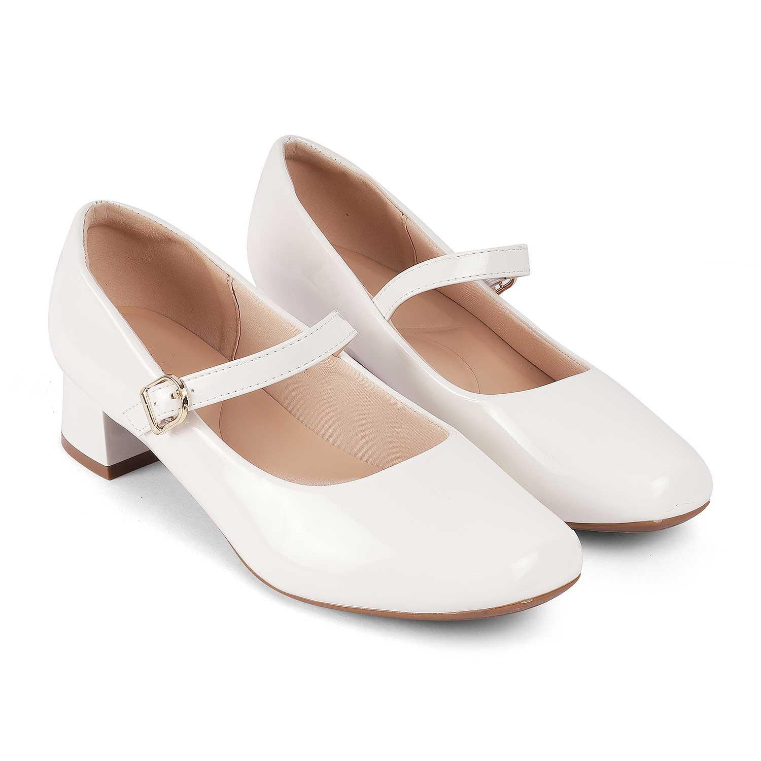 Women’s Polished White Mary Jane Heels