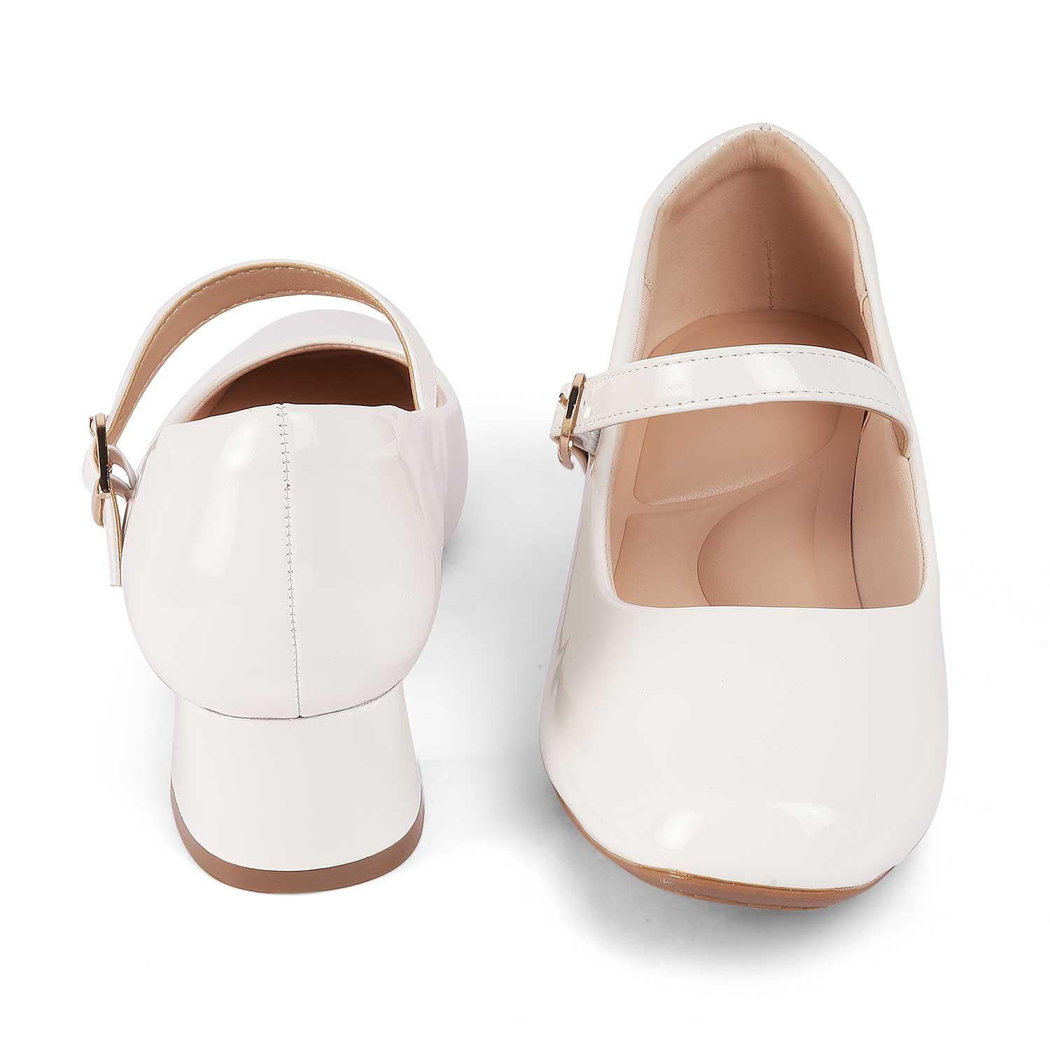 Women’s Polished White Mary Jane Heels
