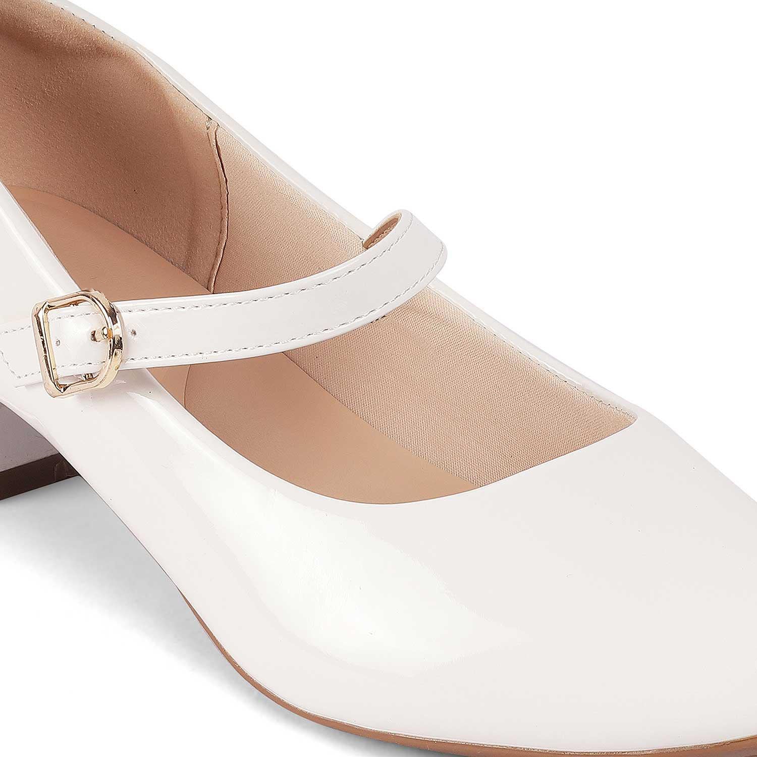 Women’s Polished White Mary Jane Heels