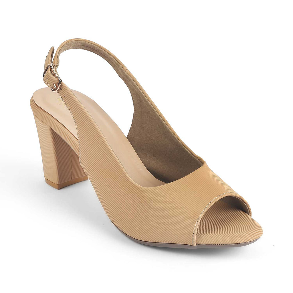 Eslip Beige Women’s Slingback Block Heel Sandals