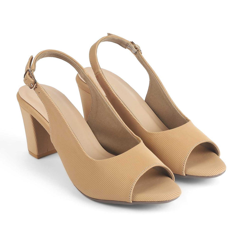 Eslip Beige Women’s Slingback Block Heel Sandals