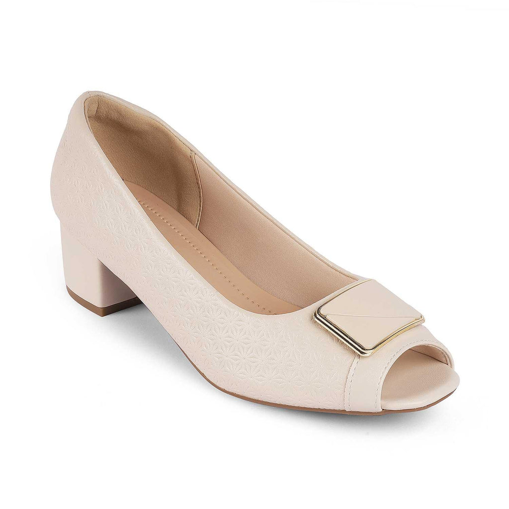 Women’s Elegant Beige Peep-Toe Block Heel Shoes