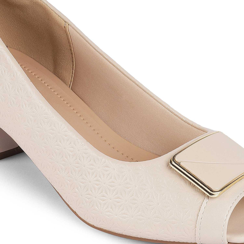Women’s Elegant Beige Peep-Toe Block Heel Shoes