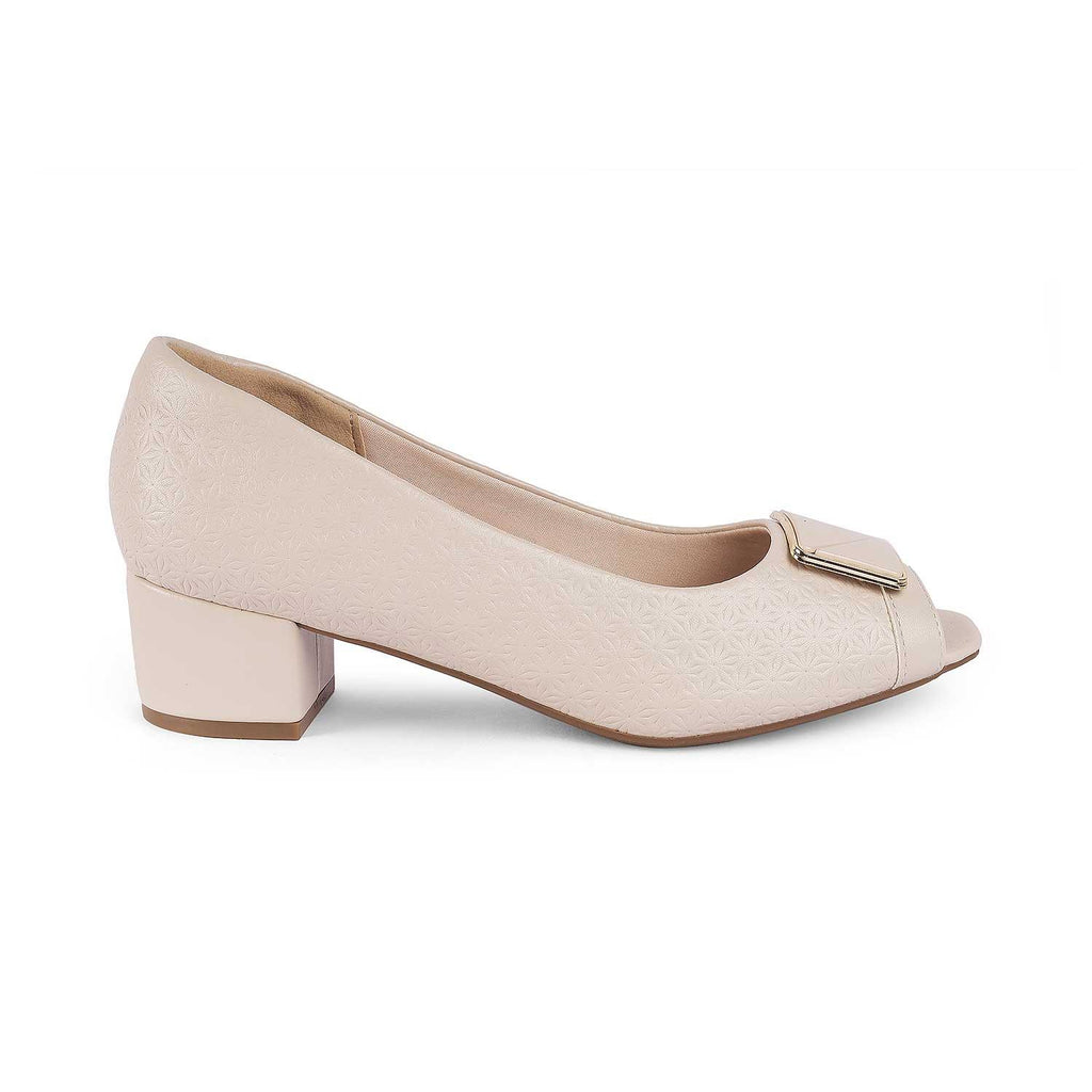 Women’s Elegant Beige Peep-Toe Block Heel Shoes