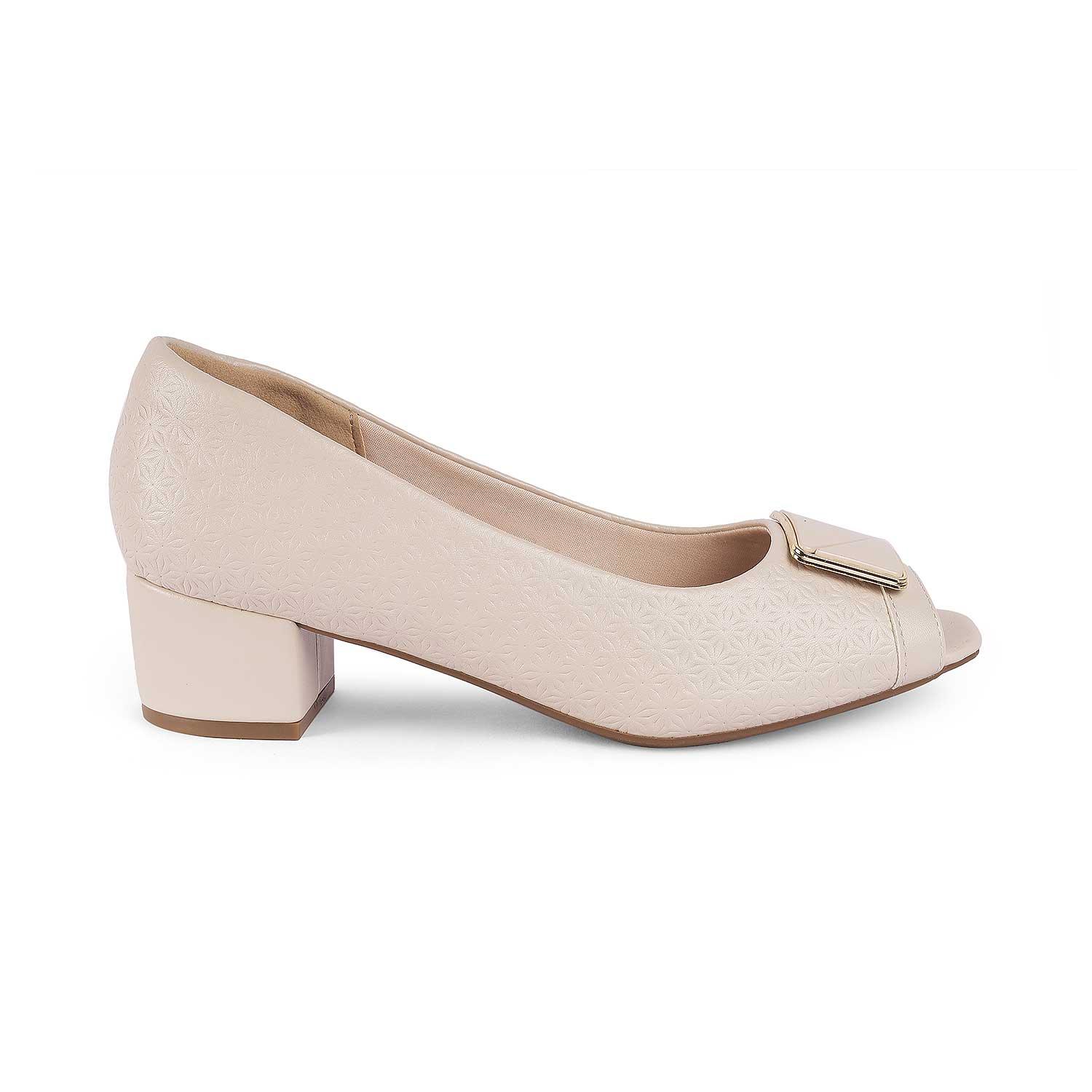 Women’s Elegant Beige Peep-Toe Block Heel Shoes