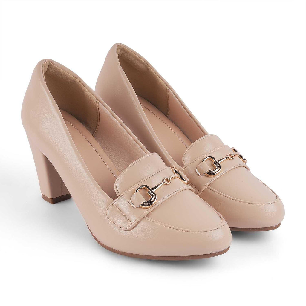 Women’s Classic Beige Block Heel Loafers