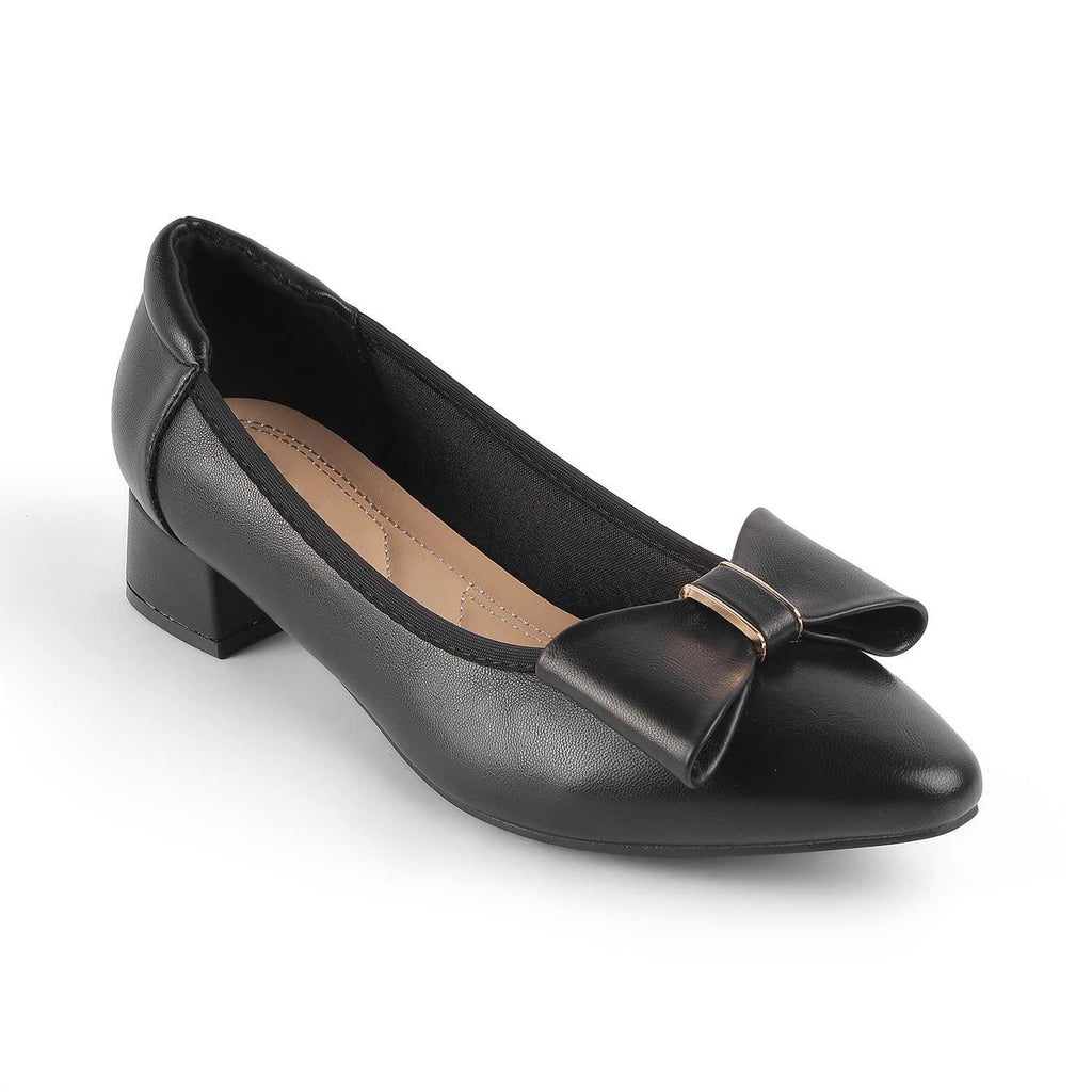 Women’s Chic Black Block Heel Bow Pumps