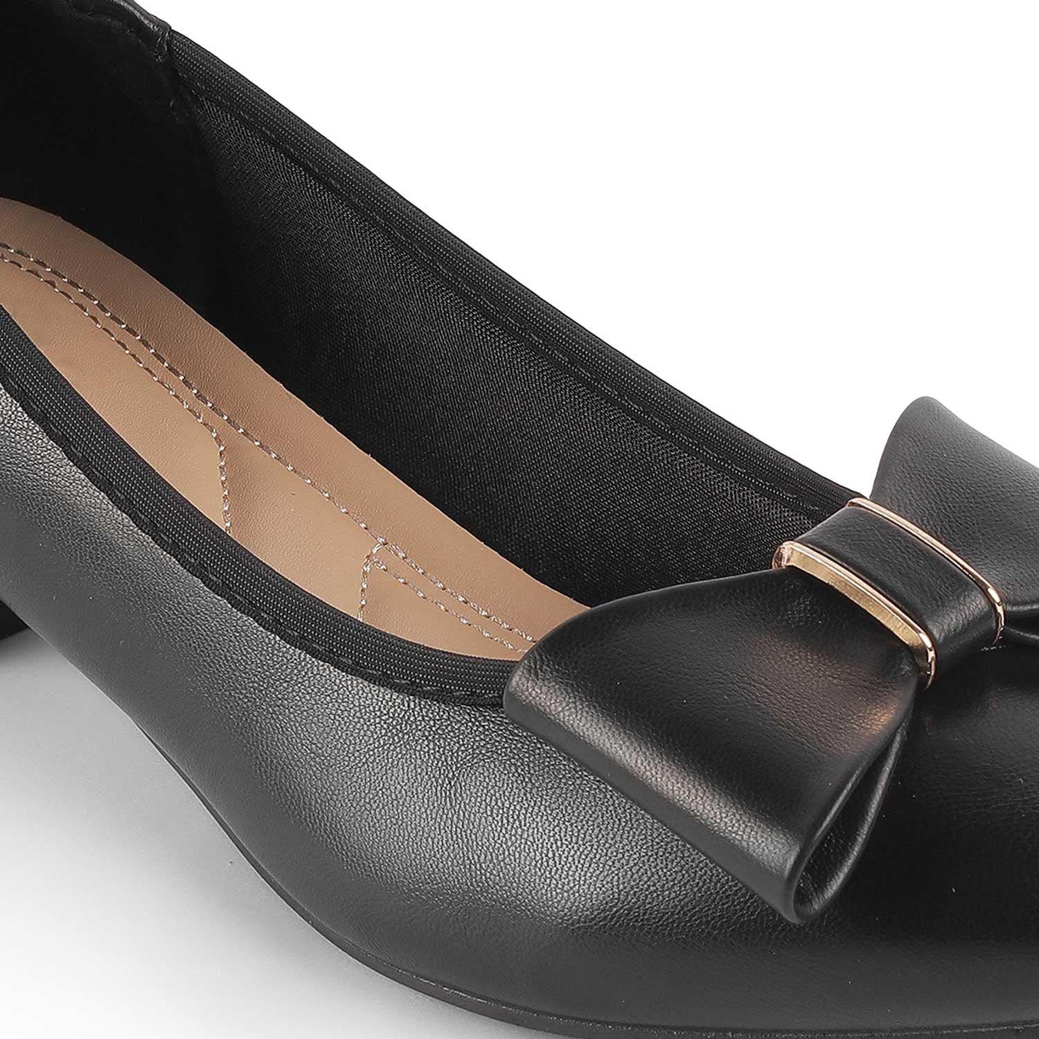 Women’s Chic Black Block Heel Bow Pumps