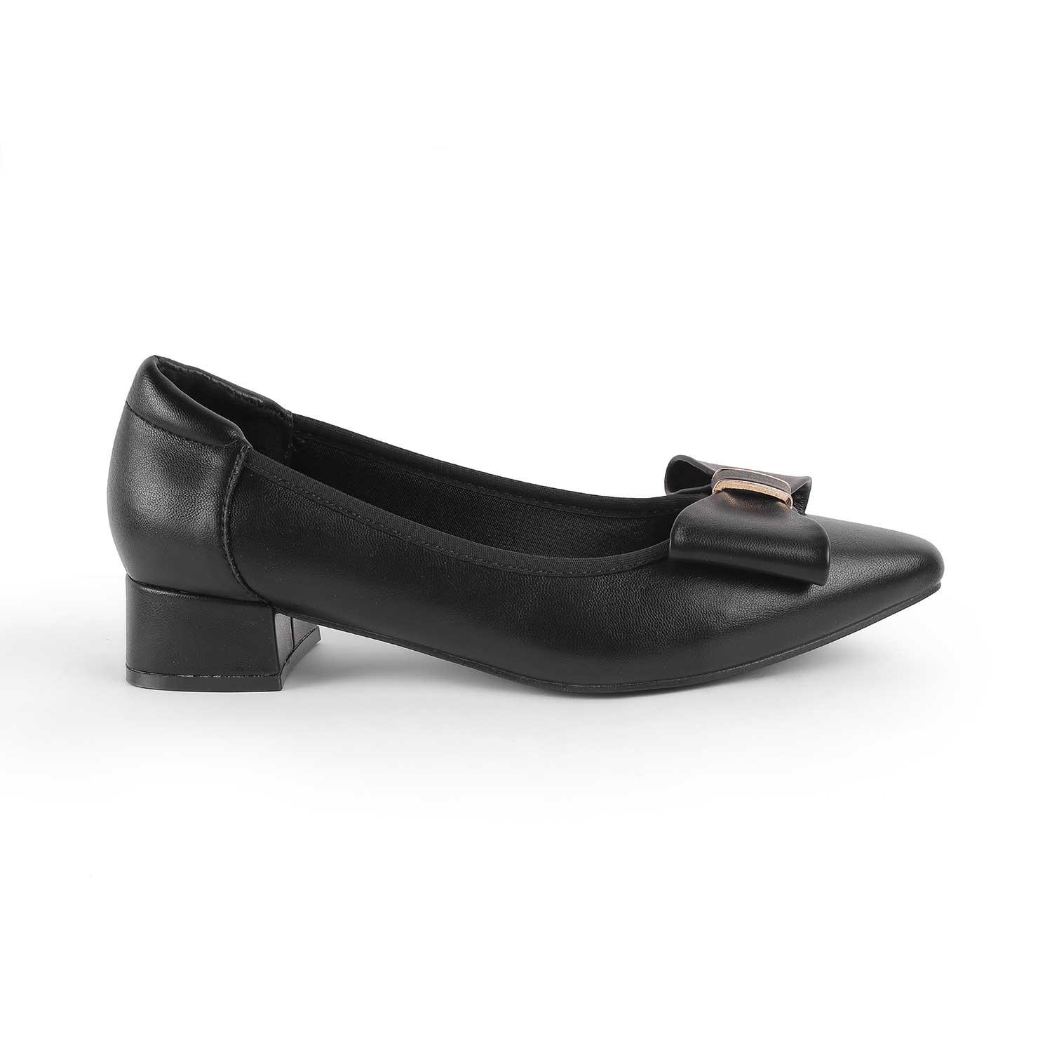 Women’s Chic Black Block Heel Bow Pumps