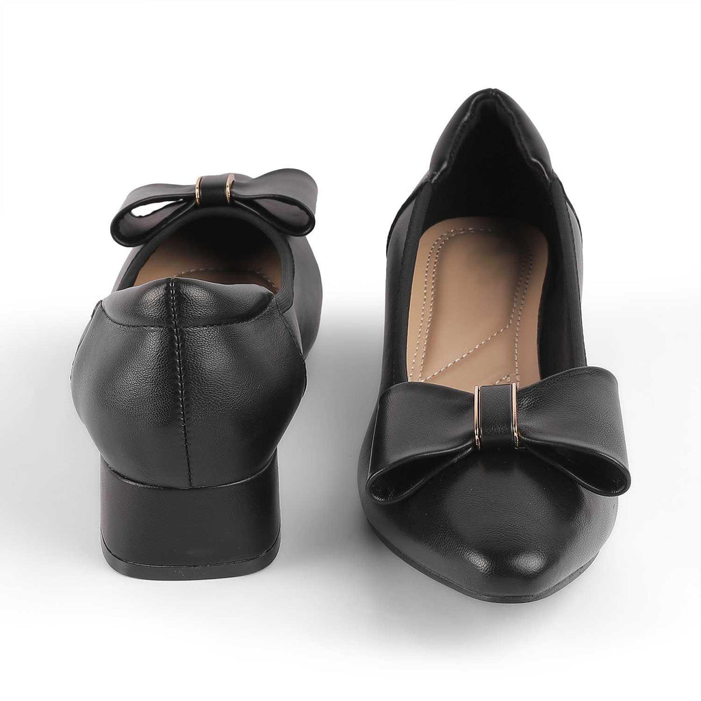 Women’s Chic Black Block Heel Bow Pumps