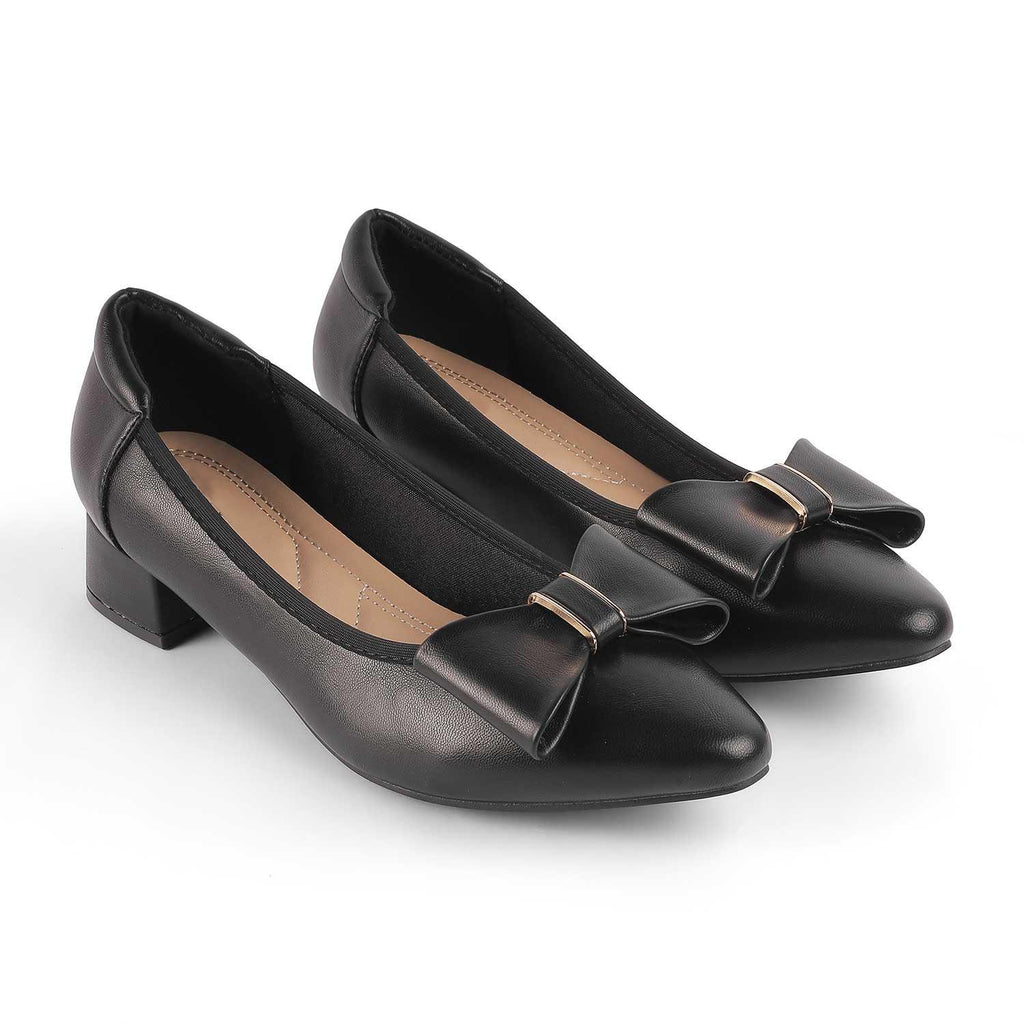 Women’s Chic Black Block Heel Bow Pumps
