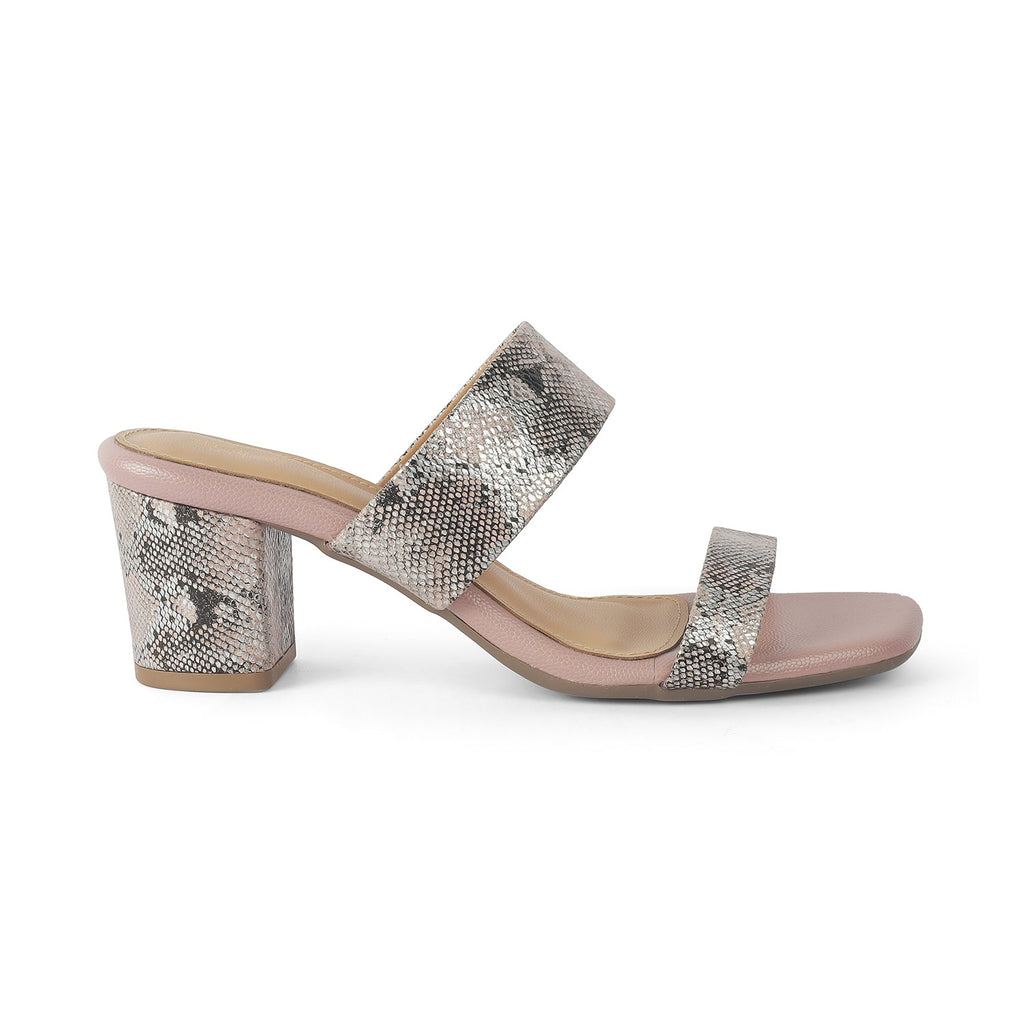 Rentu Champagne Women’s Croc-Textured Block Heel Sandals