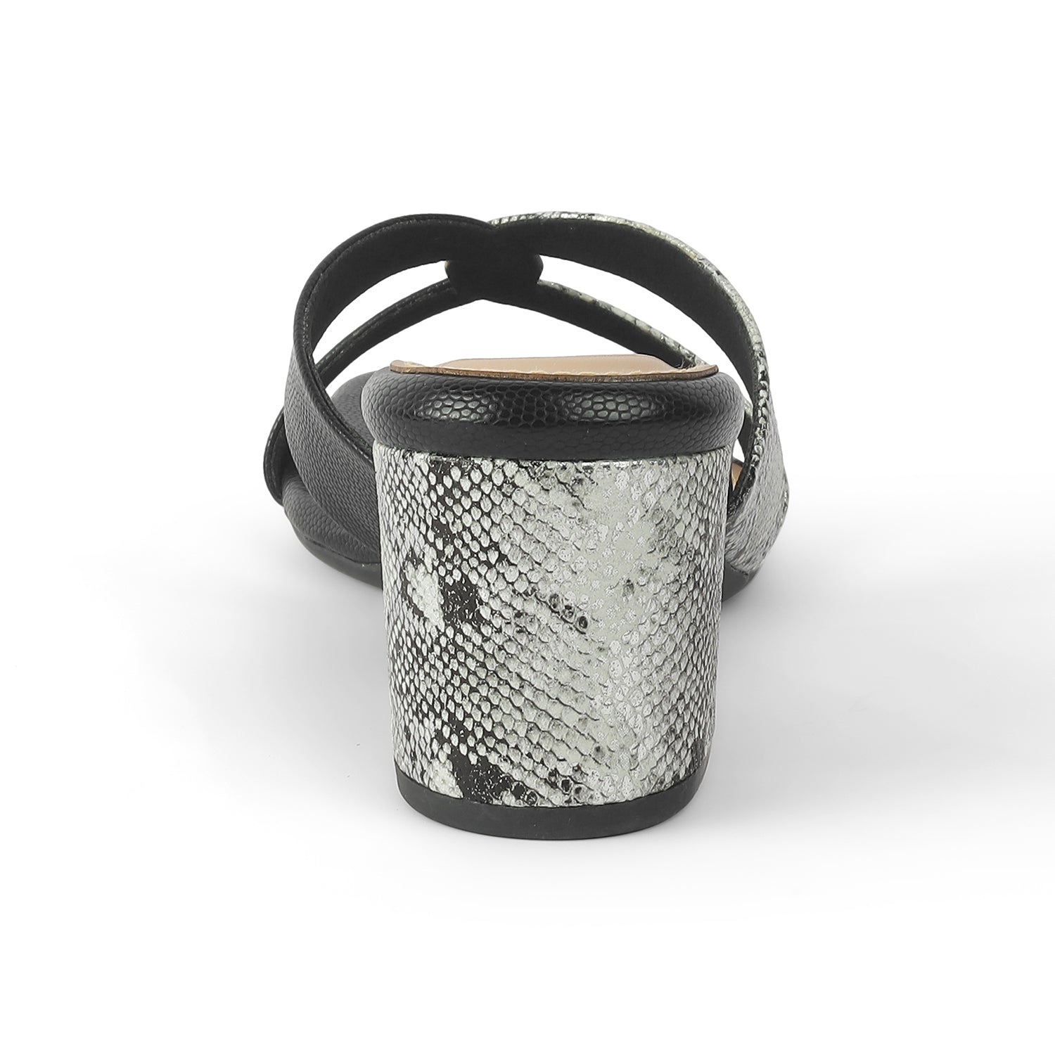 Snafun Black Women’s Croc-Embossed Block Heel Sandals