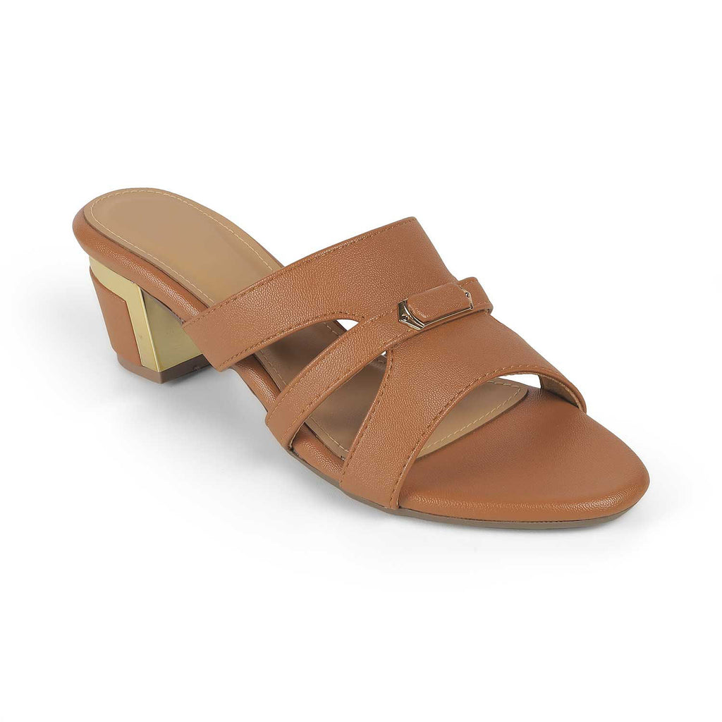 Women’s Tan Block Heel Slip-On Sandals