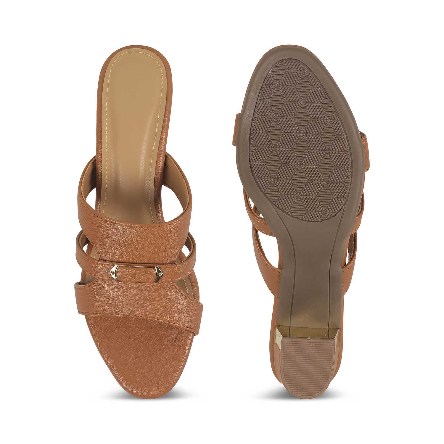 Women’s Tan Block Heel Slip-On Sandals