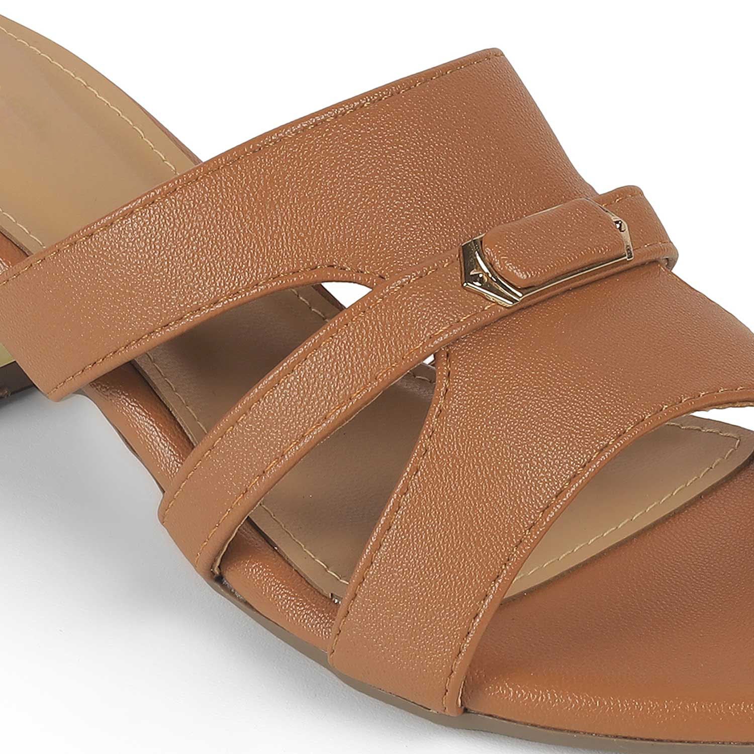 Women’s Tan Block Heel Slip-On Sandals