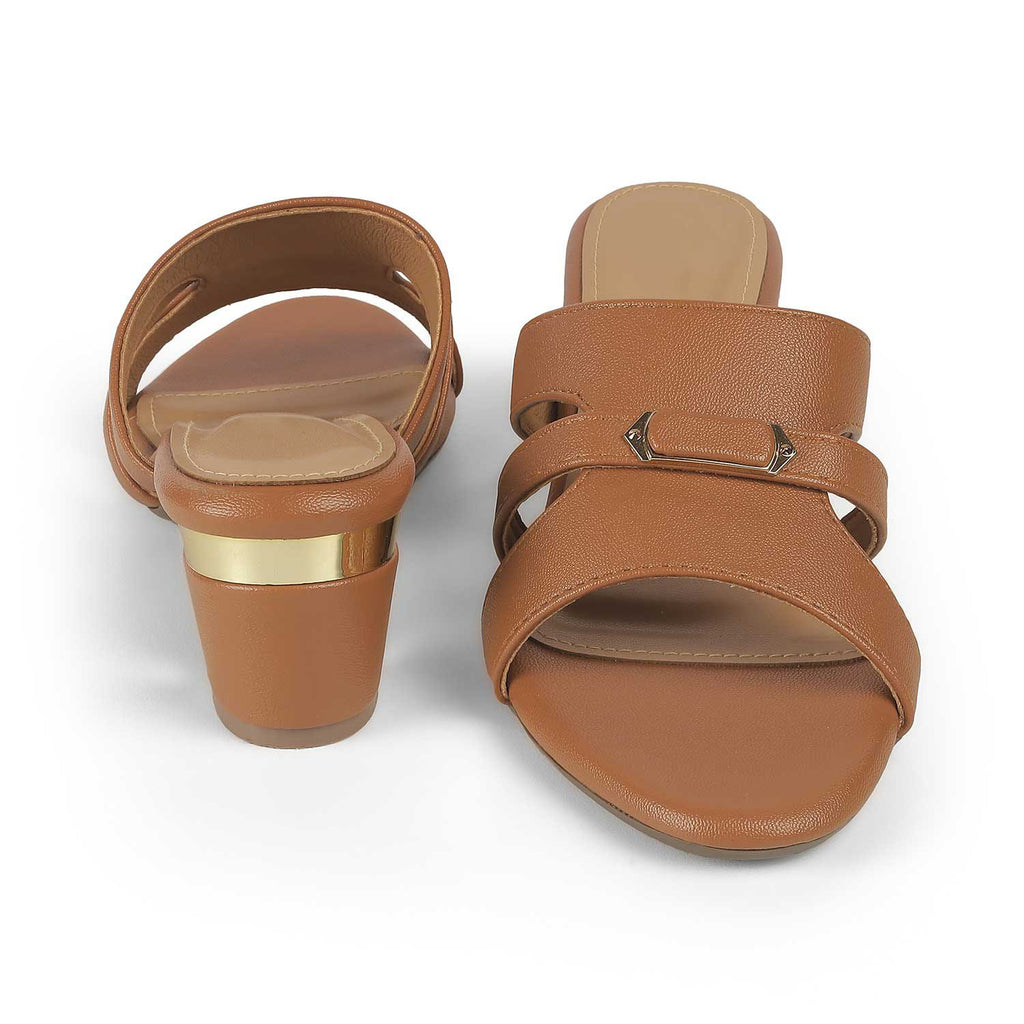 Women’s Tan Block Heel Slip-On Sandals
