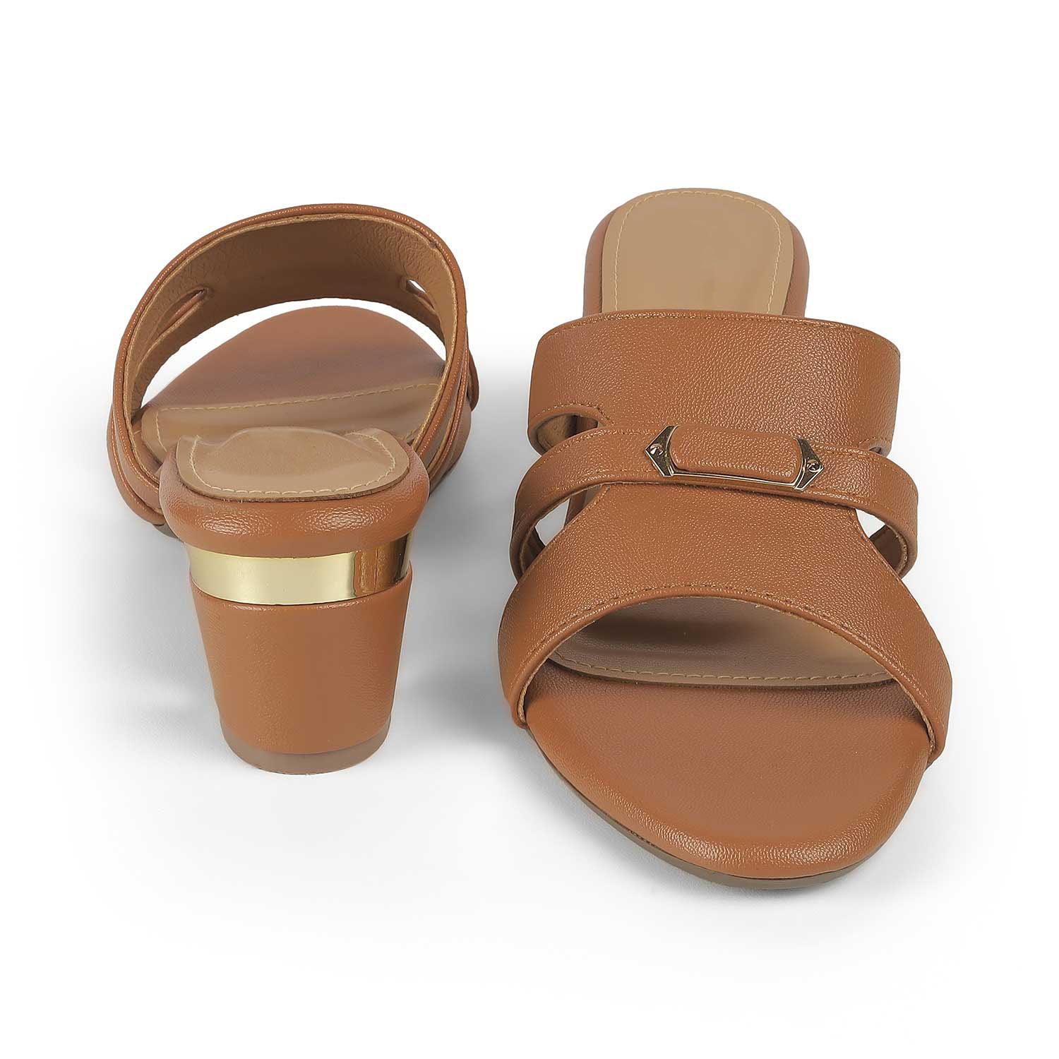 Women’s Tan Block Heel Slip-On Sandals