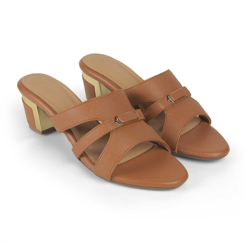 Women’s Tan Block Heel Slip-On Sandals