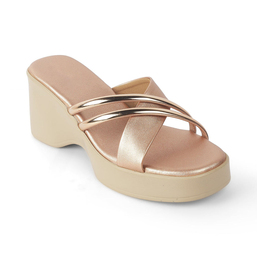 Coglam Champagne Wedge Sandals for Women | Vegan Leather Dress Shoes