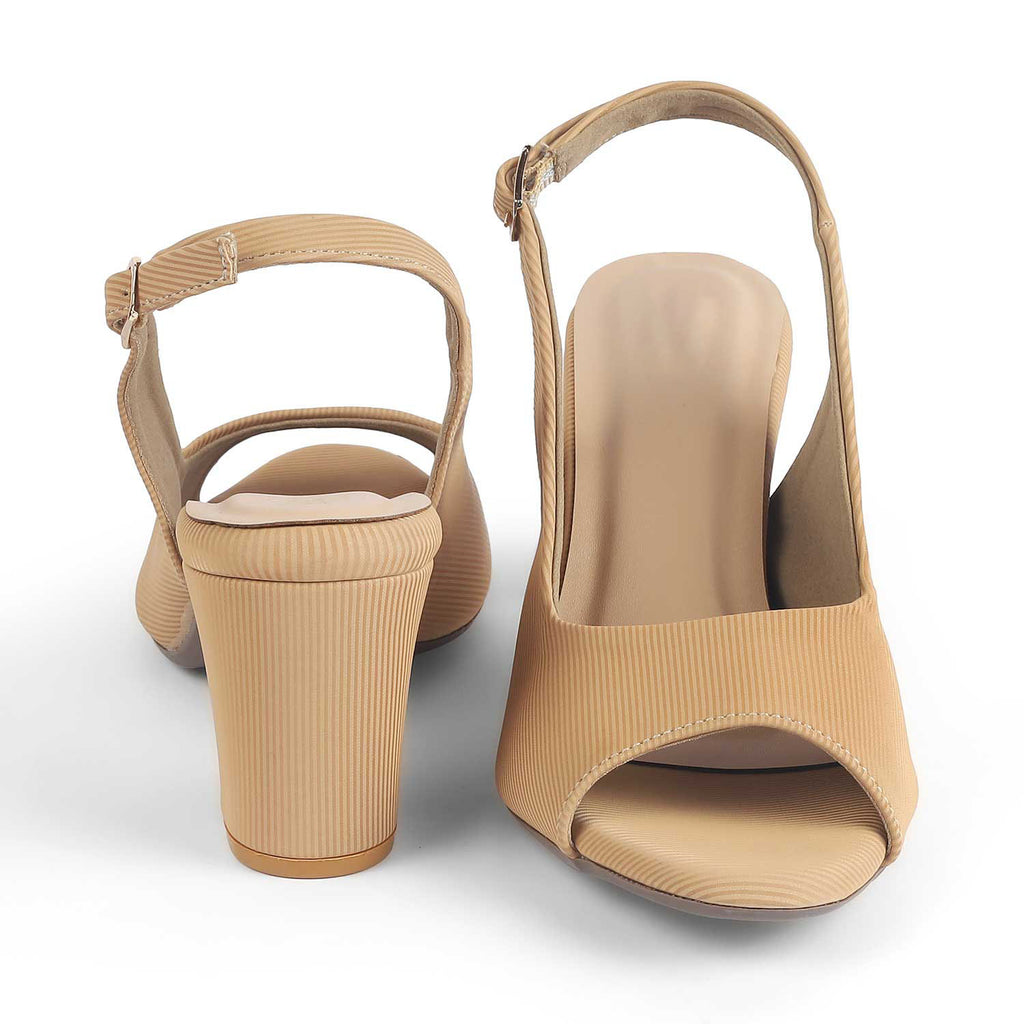 Eslip Beige Women’s Slingback Block Heel Sandals