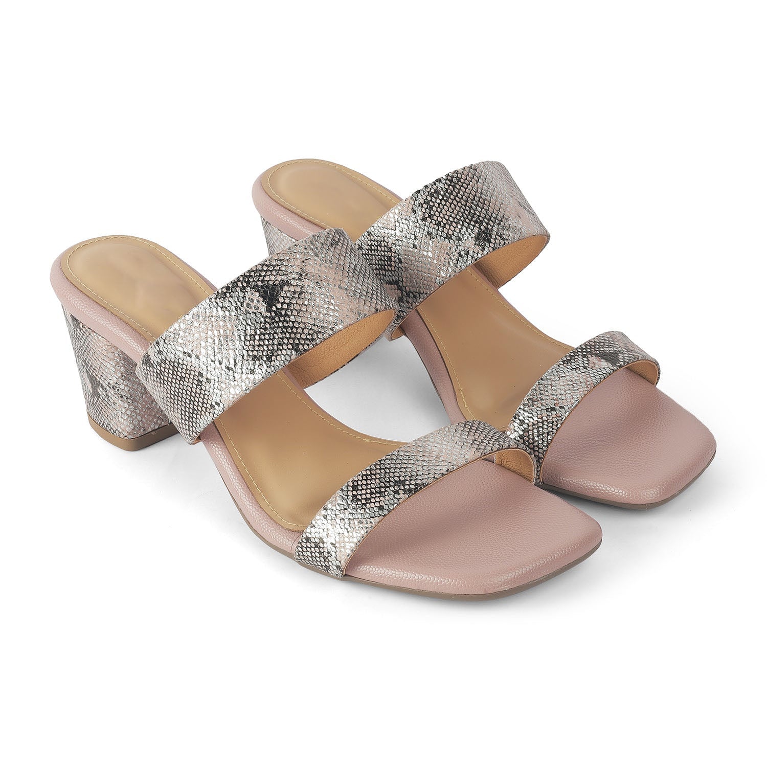 Rentu Champagne Women’s Croc-Textured Block Heel Sandals