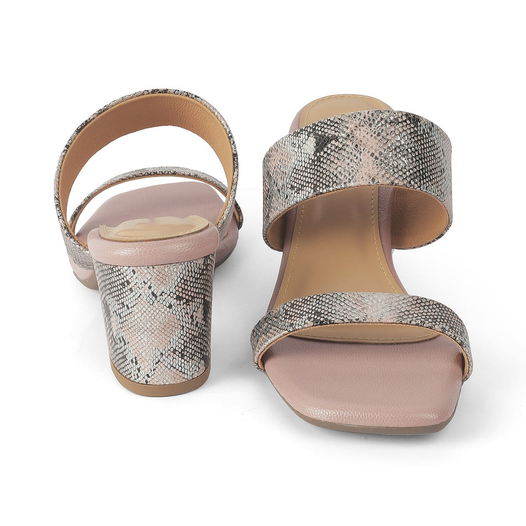 Rentu Champagne Women’s Croc-Textured Block Heel Sandals