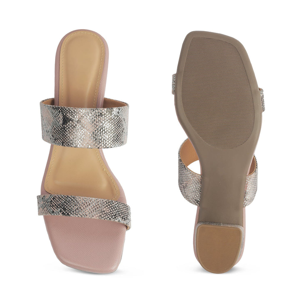 Rentu Champagne Women’s Croc-Textured Block Heel Sandals