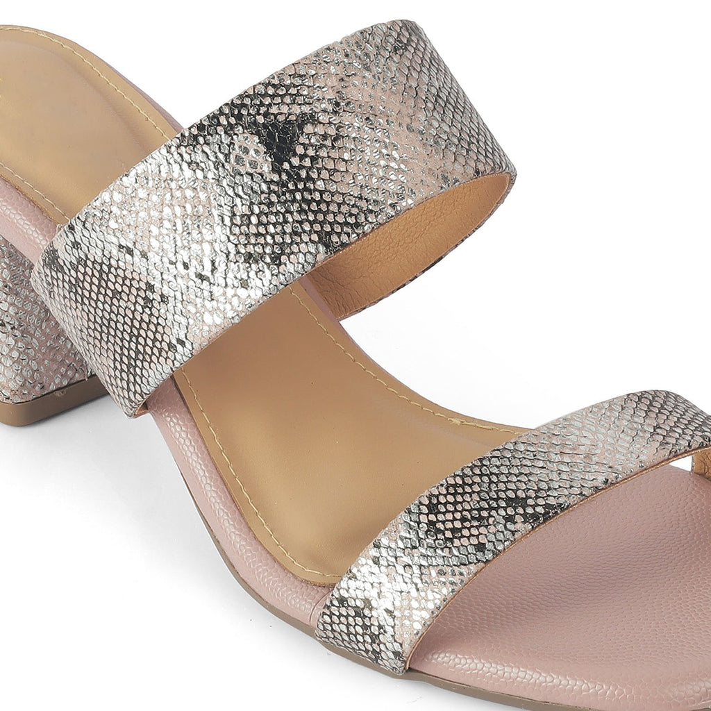 Rentu Champagne Women’s Croc-Textured Block Heel Sandals