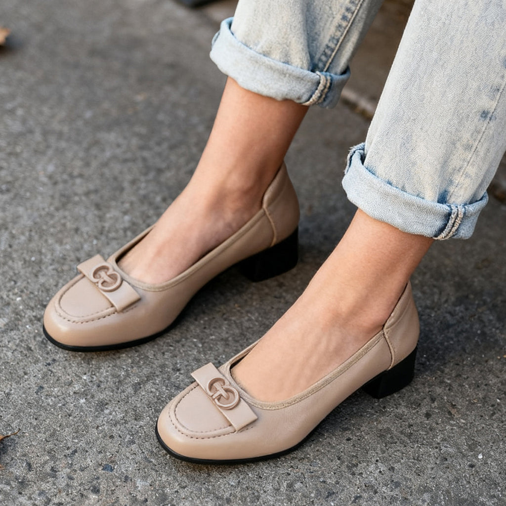 Women’s Elegant Beige Block Heel Pumps