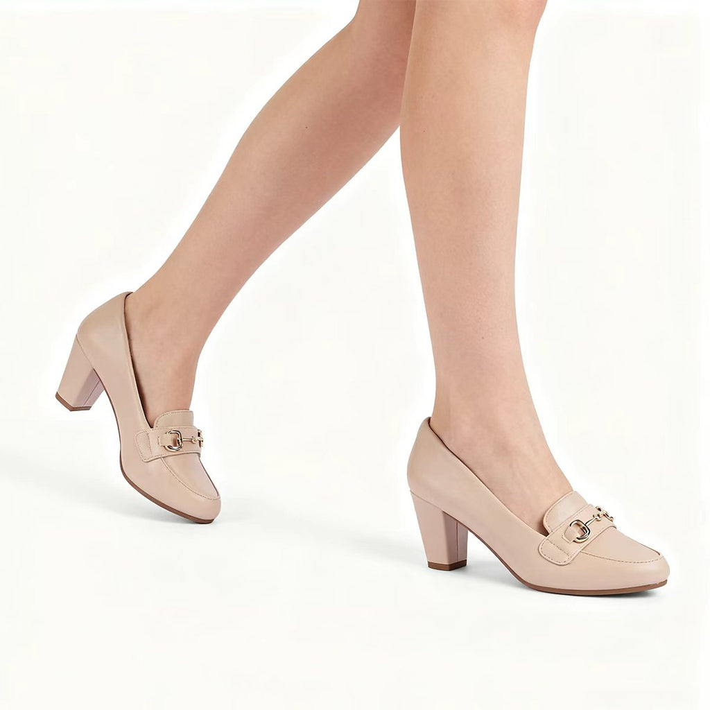 Women’s Classic Beige Block Heel Loafers