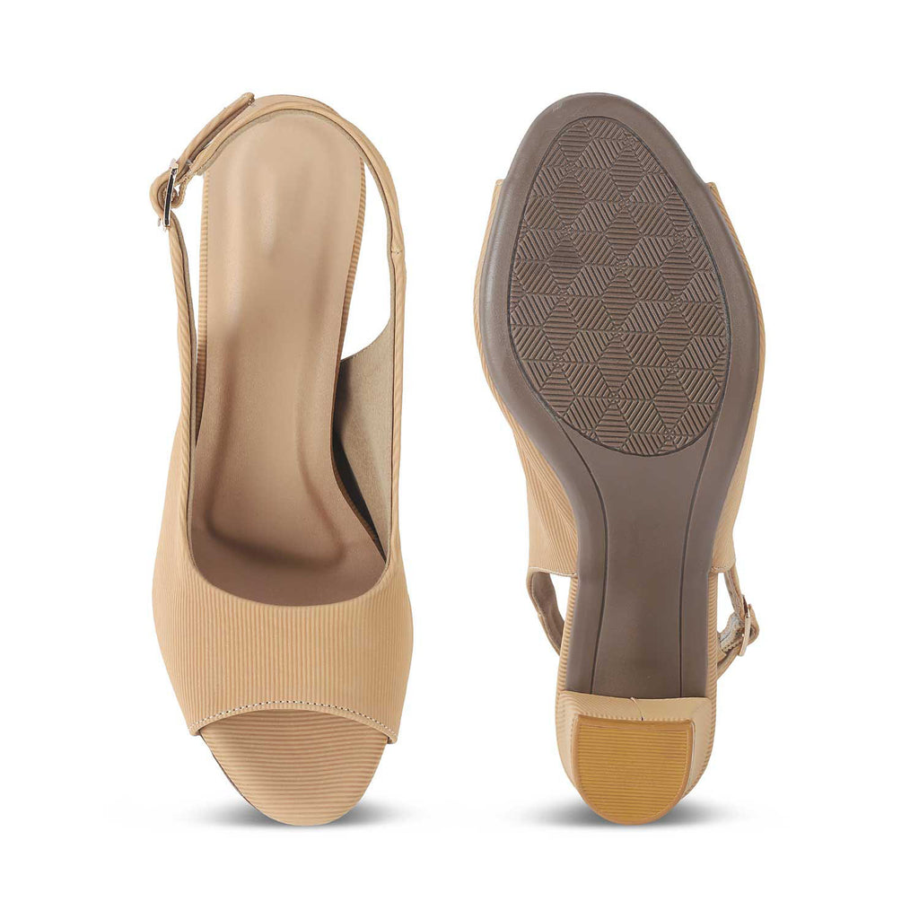Eslip Beige Women’s Slingback Block Heel Sandals