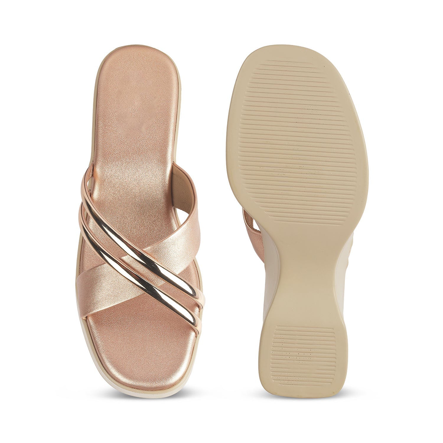 Coglam Champagne Wedge Sandals for Women | Vegan Leather Dress Shoes