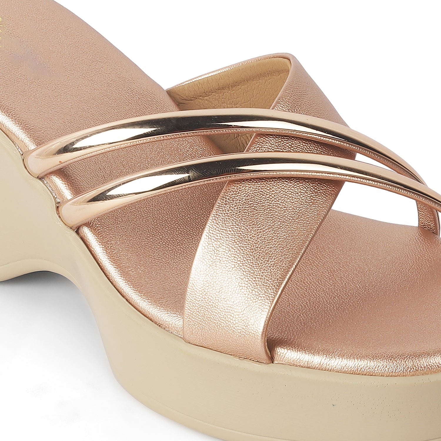 Coglam Champagne Wedge Sandals for Women | Vegan Leather Dress Shoes
