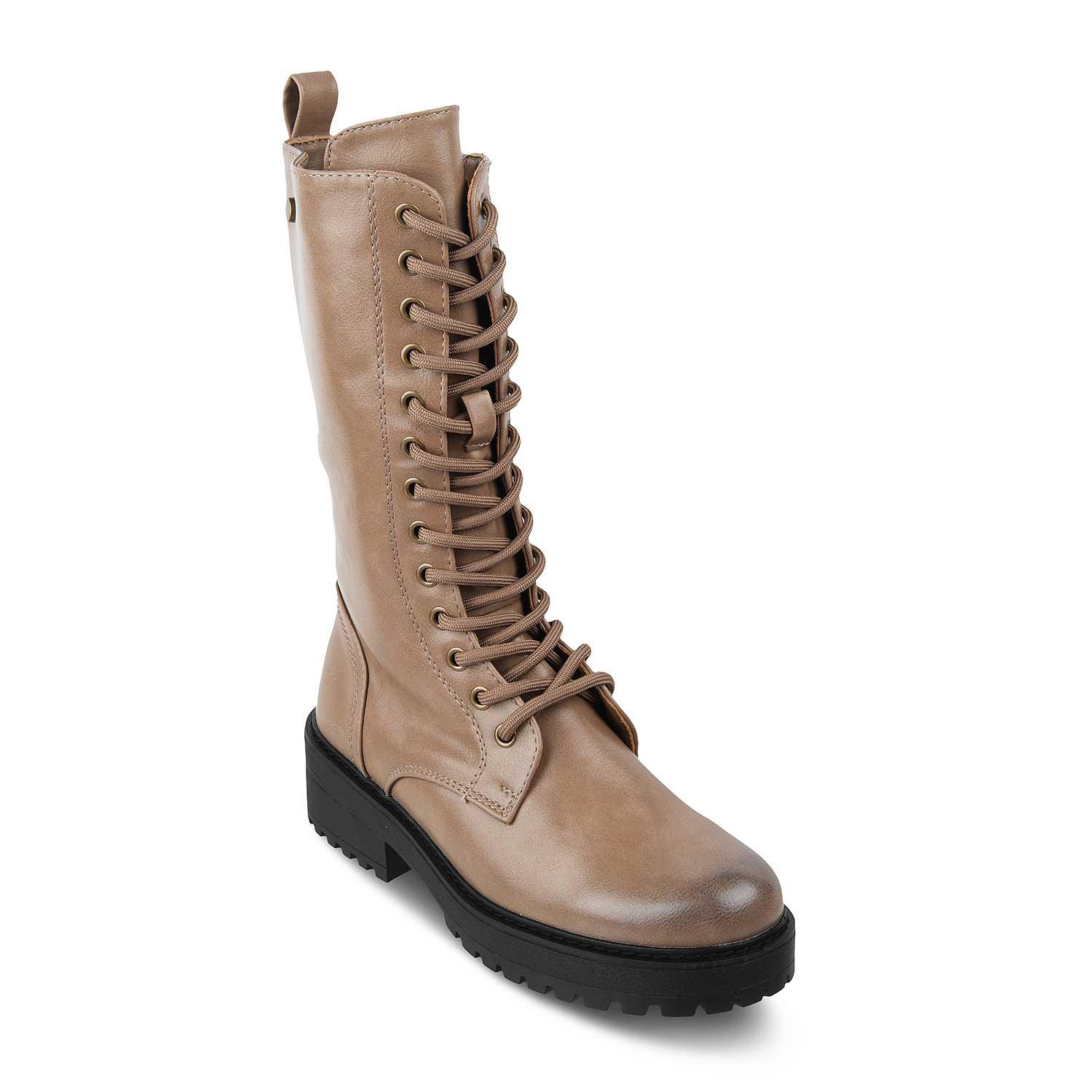 Women’s Taupe Lace-Up Boots for Trendy Everyday Wear