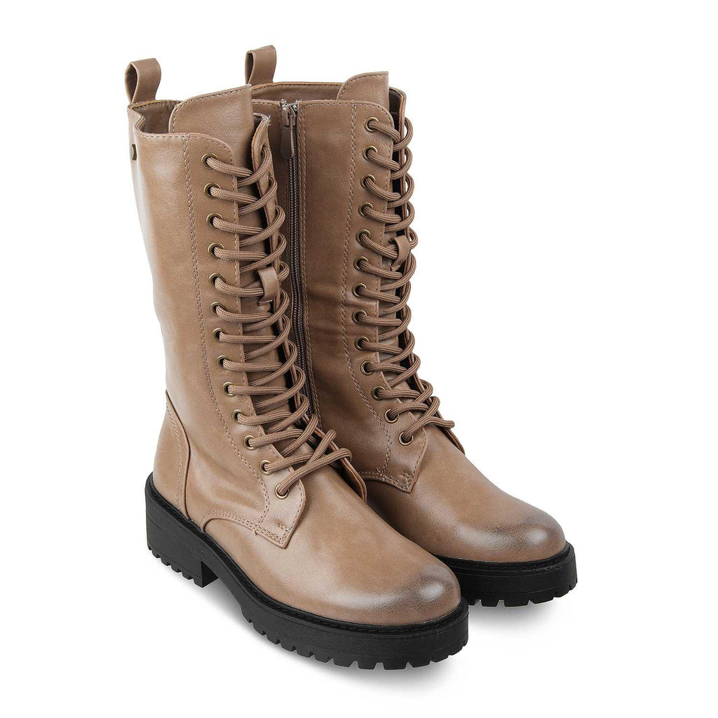 Women’s Taupe Lace-Up Boots for Trendy Everyday Wear