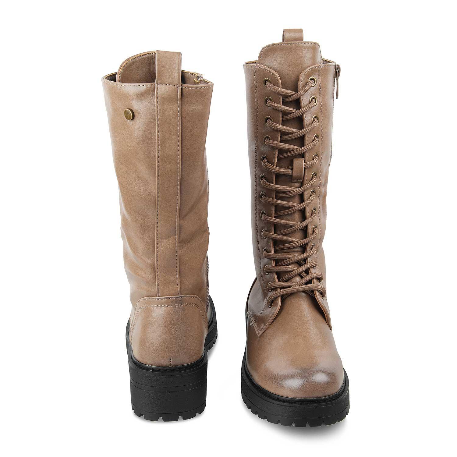 Women’s Taupe Lace-Up Boots for Trendy Everyday Wear