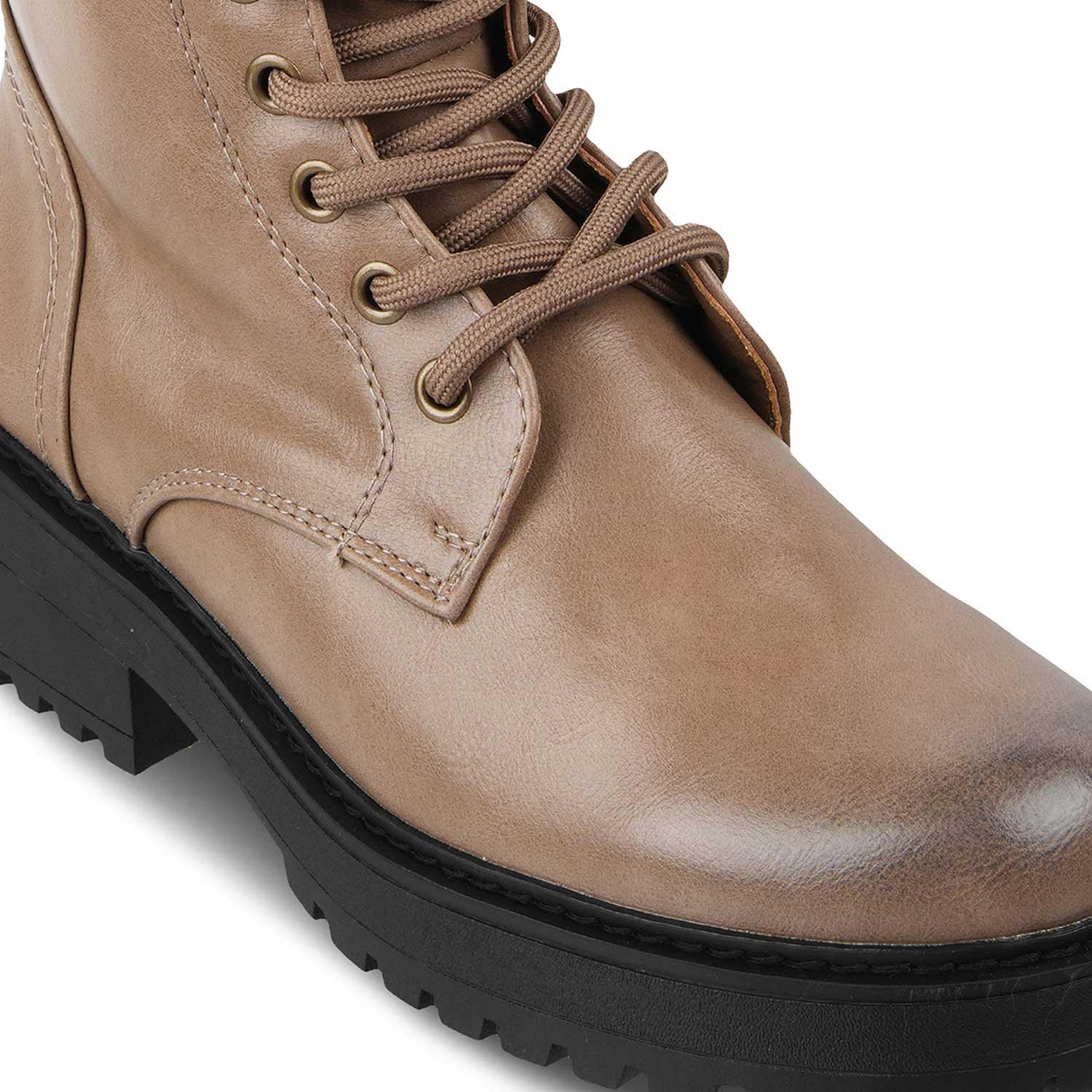 Women’s Taupe Lace-Up Boots for Trendy Everyday Wear